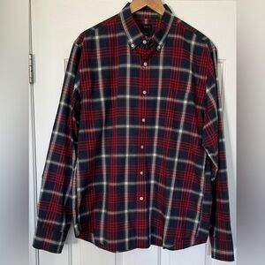 J.Crew Men’s Plaid Button-Down Shirt Red Navy Gray | Size L